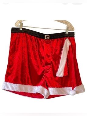 NEW Red Velvet Santa Boxers with Matching Santa Hat White Faux Fur Trim Size XL